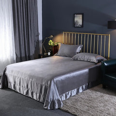 Luxury Mulberry Silk Bed Sheets and Pillow Cases Set Queen King Size Solid Satin Flat Bed Sheet Set European Soft Double Bedding