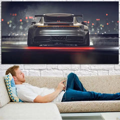 Modern Wall Art Black Supercar 911 GT Back View, HD Canvas Print Poster, Home, Living Room, Corridor, Decoration Painting
