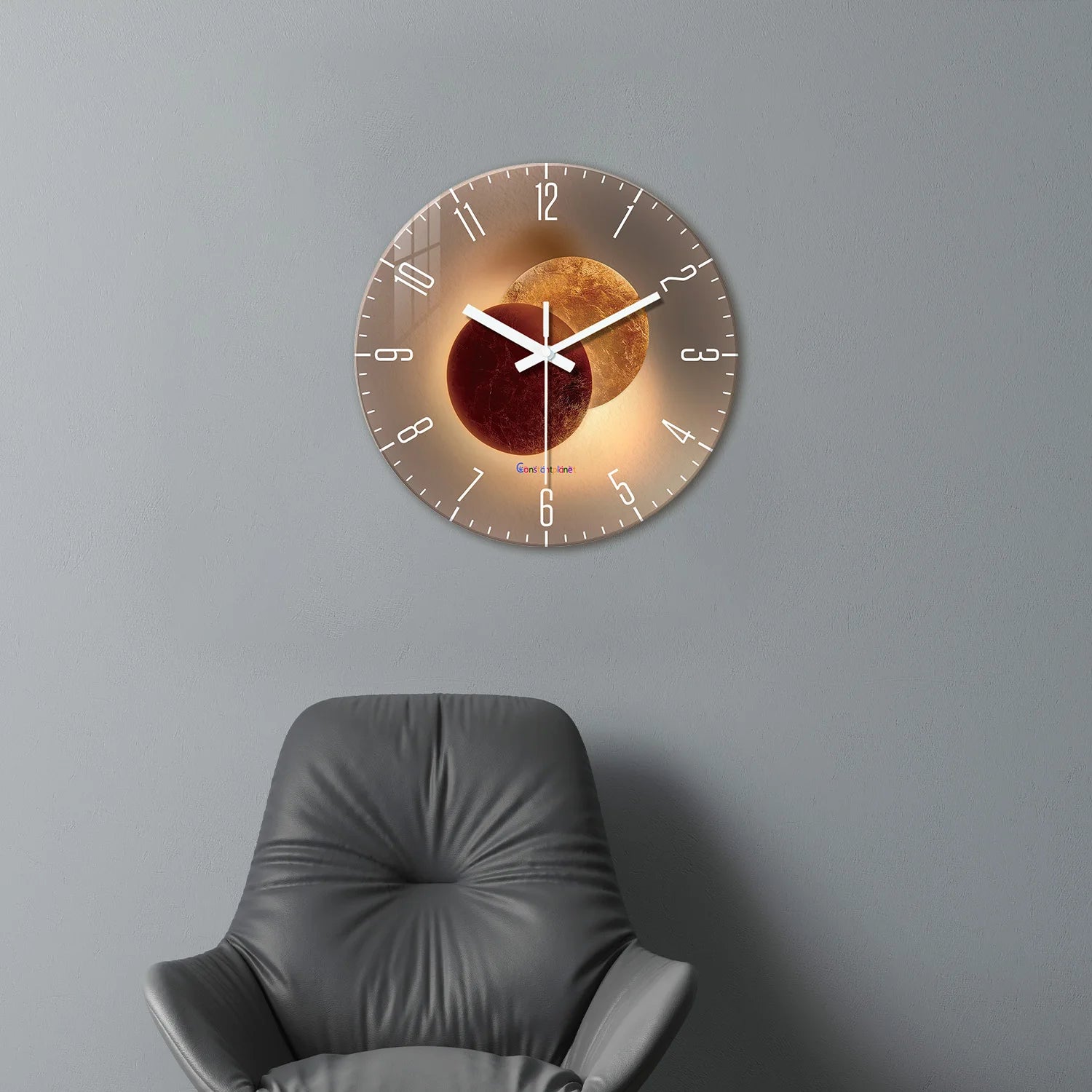 Light Luxury Shadow Pattern Tempered Glass Wall Clock for Living Room, Bedroom, Kitchen, Home Decoration, Silent Quartz Clock, Holiday Gift, 12 Inches, 14 Inches 16inch (Battery Not Included)