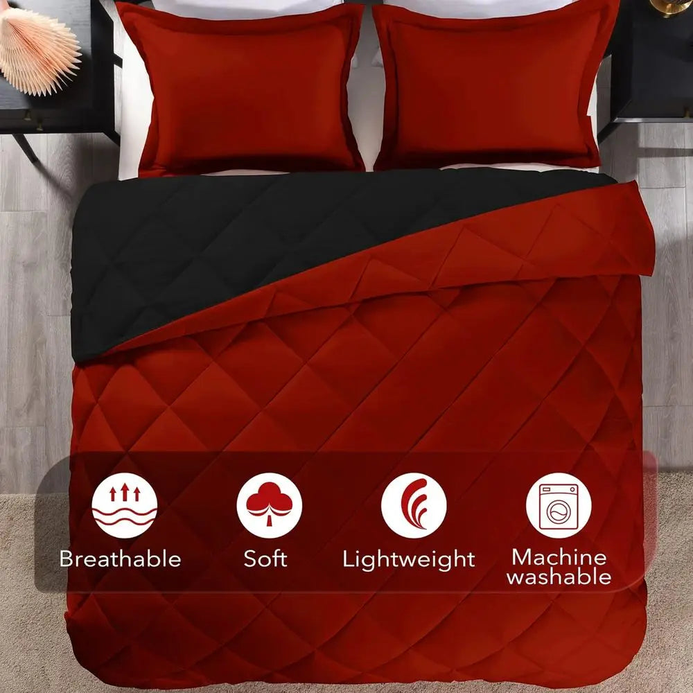 Red & Black King-Size Comforter Set: 3-Piece Luxury Bedding for Year-Round Comfort