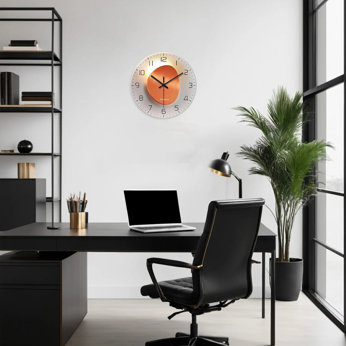 Light Luxury Light and Shadow Flat Pattern Tempered Glass Wall Clock for Living Room, Bedroom, Kitchen, Home Decoration, Silent Quartz Clock, Holiday Gift 12-16inch (Non-Lit)