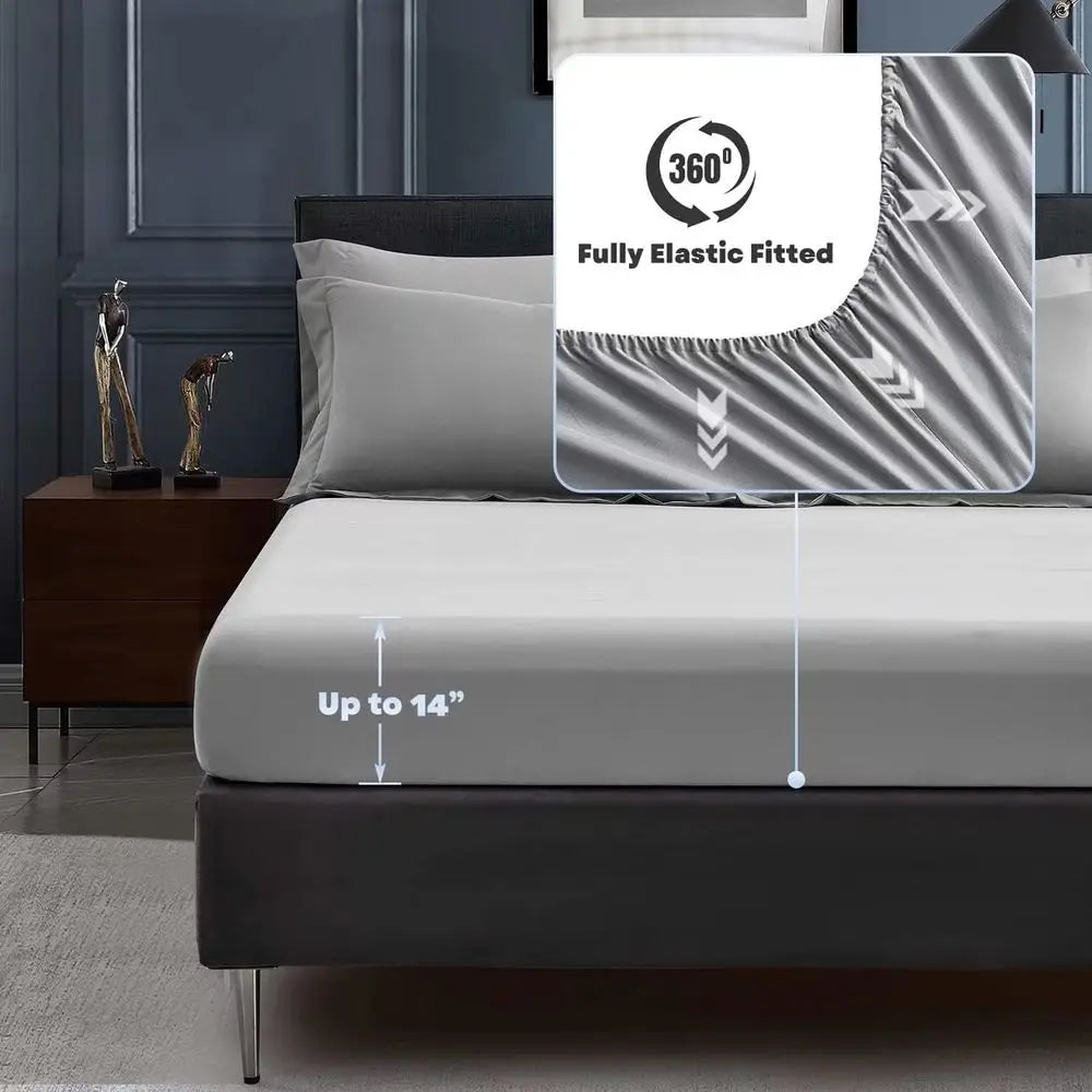 7-Piece Bed in a Bag Comforter Set with Sheets, Pillowcases, and Shams - Reversible Down Alternative Duvet Cover in Grey