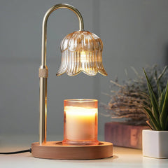 Flower-Shaped Candle Warmer Lamp with Timer, Adjustable Height and Dimmable Light for Safe Flameless Aroma