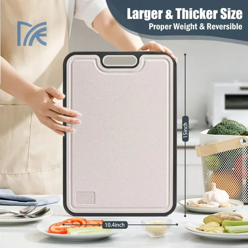 Double Sided Food Grade Cutting Board Kitchen, Pure Titanium & Wheat Straw PP Surface, Easy Clean （1PC）