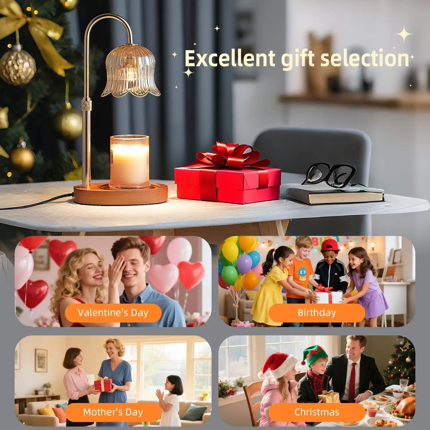 Flower-Shaped Candle Warmer Lamp with Timer, Adjustable Height and Dimmable Light for Safe Flameless Aroma