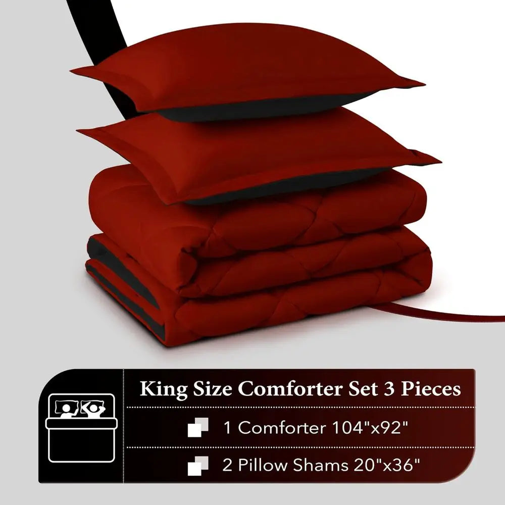 Red & Black King-Size Comforter Set: 3-Piece Luxury Bedding for Year-Round Comfort