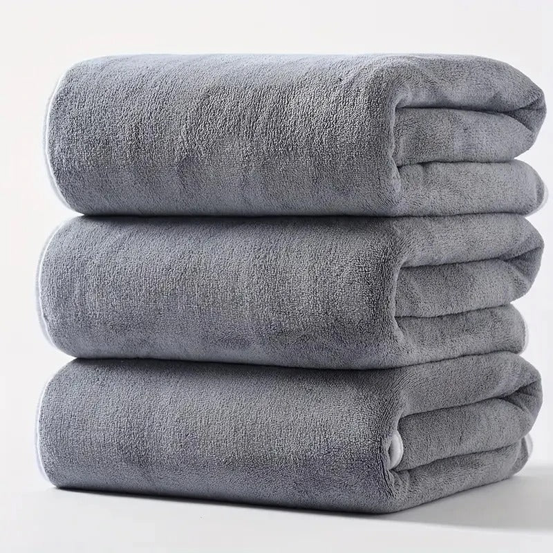 3PCS Large Bath Towels Set Grey Adult Coral Velvet Bathroom Absorbent