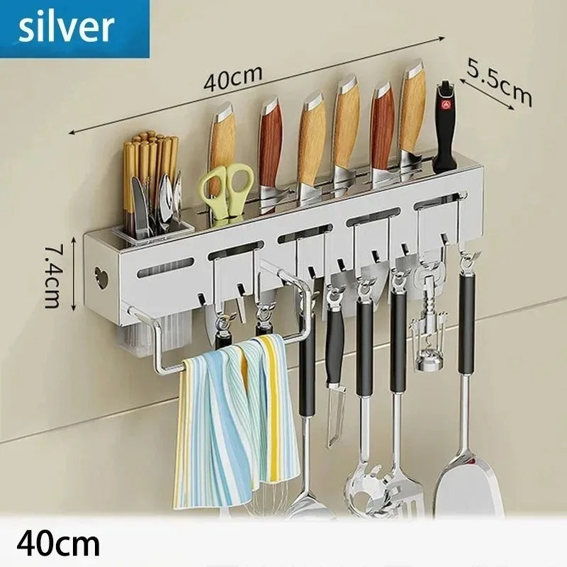 Multifunctional storage rack no punching chopsticks tubes integrated storage wall mounted knife holder for household kitchens