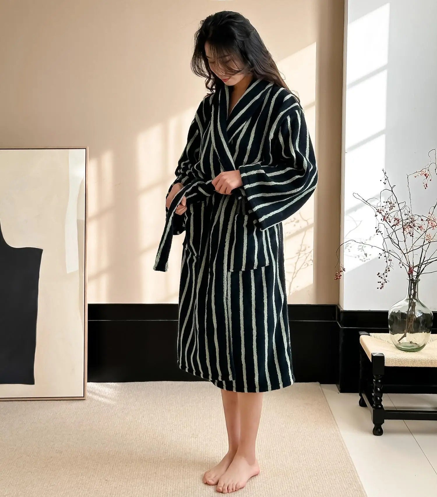 Retro Plaid 100% Cotton Bathrobe Super Soft Absortion Hooded Bathrobe