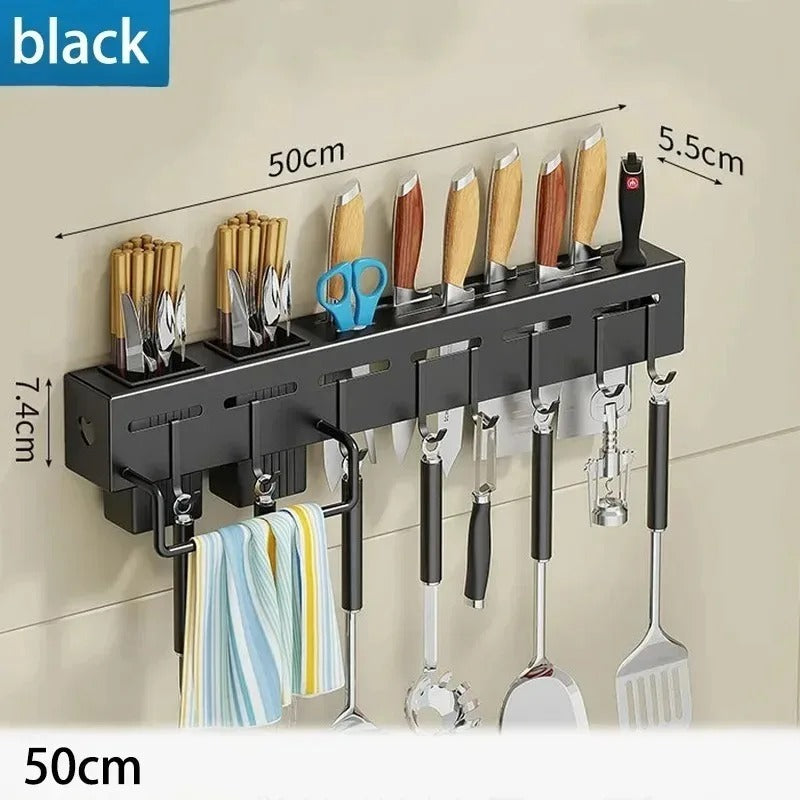 Multifunctional storage rack no punching chopsticks tubes integrated storage wall mounted knife holder for household kitchens