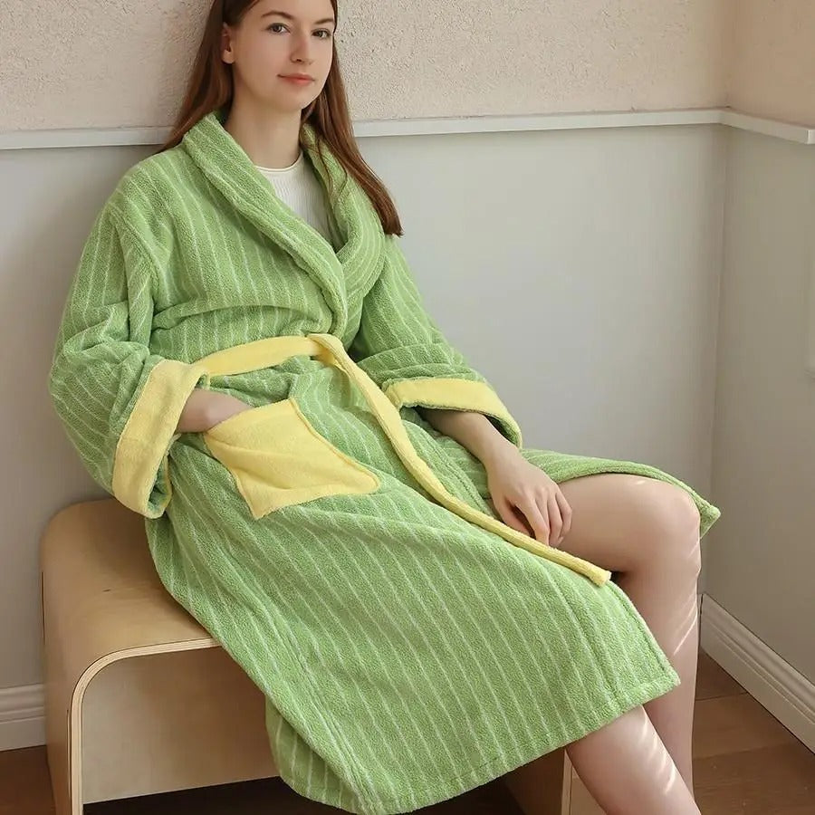 Retro Plaid 100% Cotton Bathrobe Super Soft Absortion Hooded Bathrobe