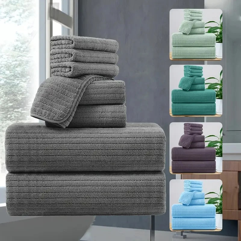 8 Pcs Bath Towel Set - 4 Washcloths, 2 Face Towels & 2 Bath Towels -