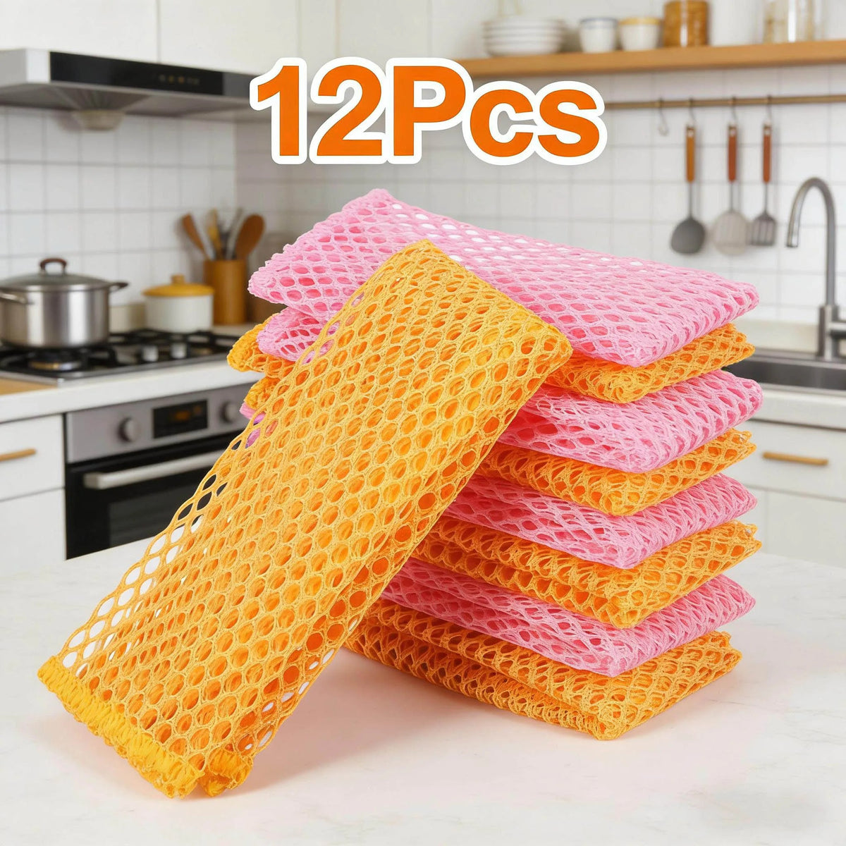 12Pcs Mesh Dish Cloth Rapid Dry Scourer Mesh Washing Cloths