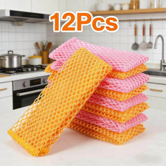 12Pcs Mesh Dish Cloth Rapid Dry Scourer Mesh Washing Cloths