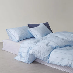 All-Cotton Light Blue Nordic Minimalist Style Line Print Duvet Cover Three-Piece Set
