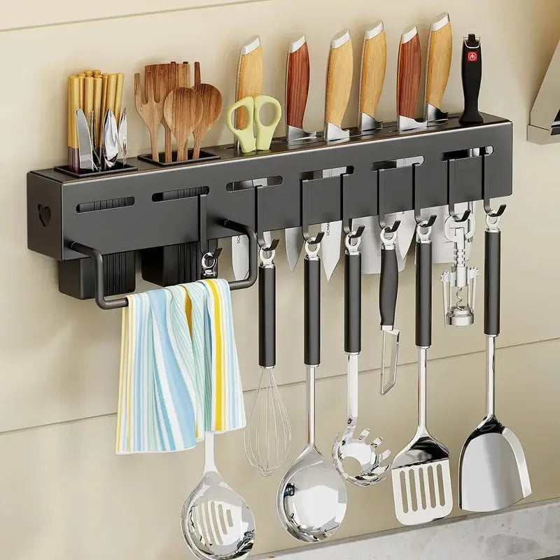 Multifunctional storage rack no punching chopsticks tubes integrated storage wall mounted knife holder for household kitchens