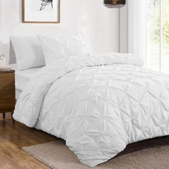 Battilo Pinch Pleated Duvet Cover Set Solid Quilt Cover with 2PCS Pillowcases