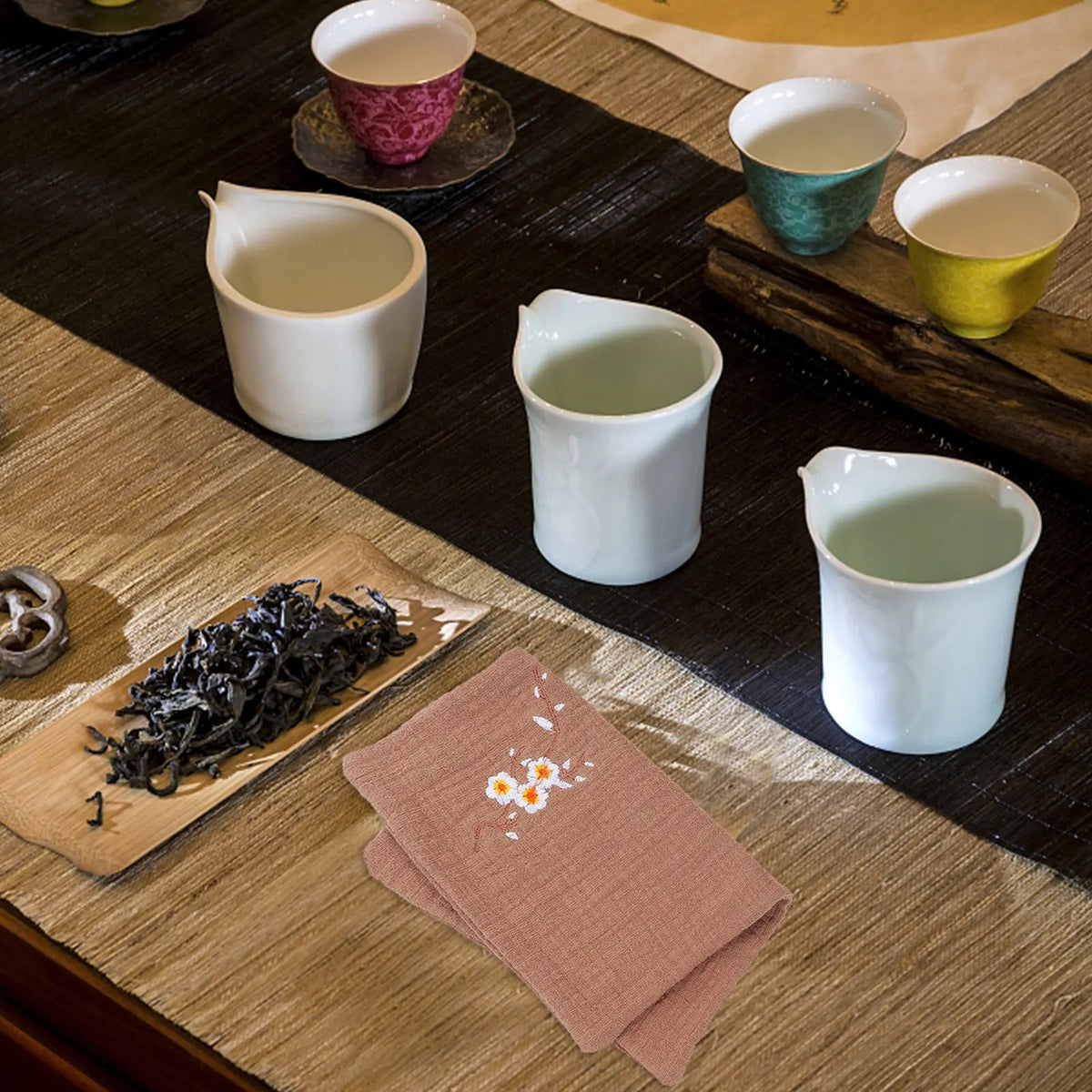 2Pcs Cotton Linen Tea Towels Vintage Embroidered