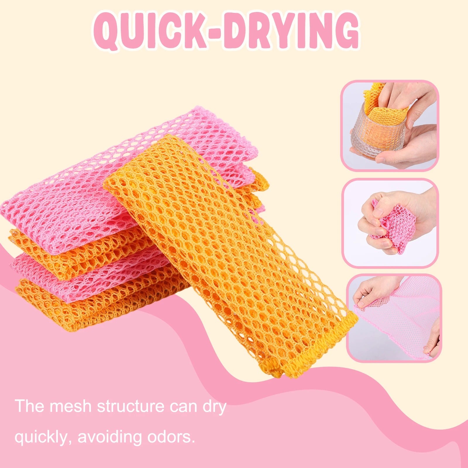 12Pcs Mesh Dish Cloth Rapid Dry Scourer Mesh Washing Cloths