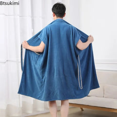 Men's Bathrobe Summer Cuffless Belt Pocket Bathrobe for Men