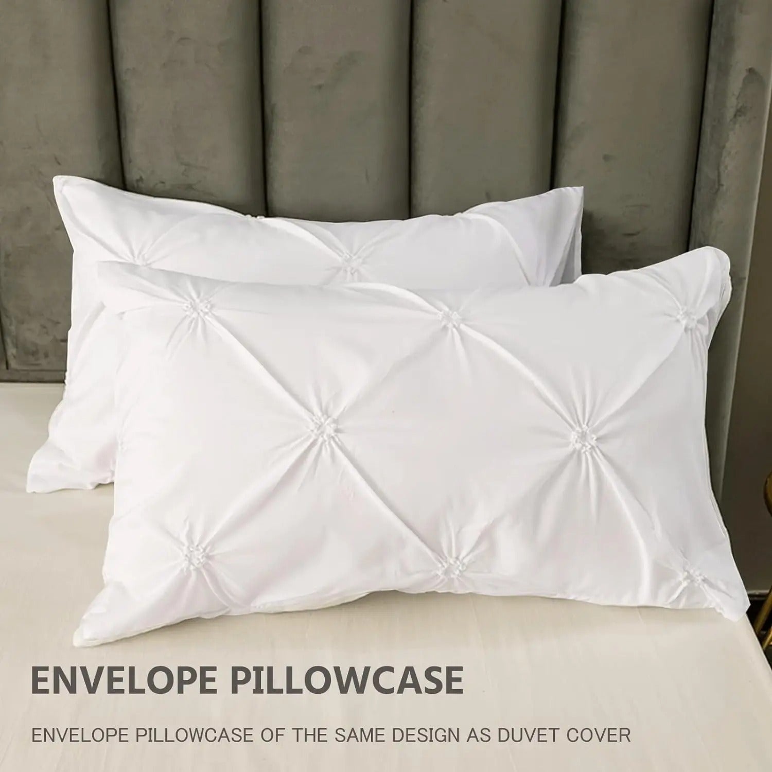 Battilo Pinch Pleated Duvet Cover Set Solid Quilt Cover with 2PCS Pillowcases