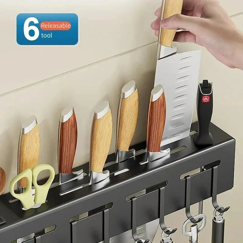 Multifunctional storage rack no punching chopsticks tubes integrated storage wall mounted knife holder for household kitchens
