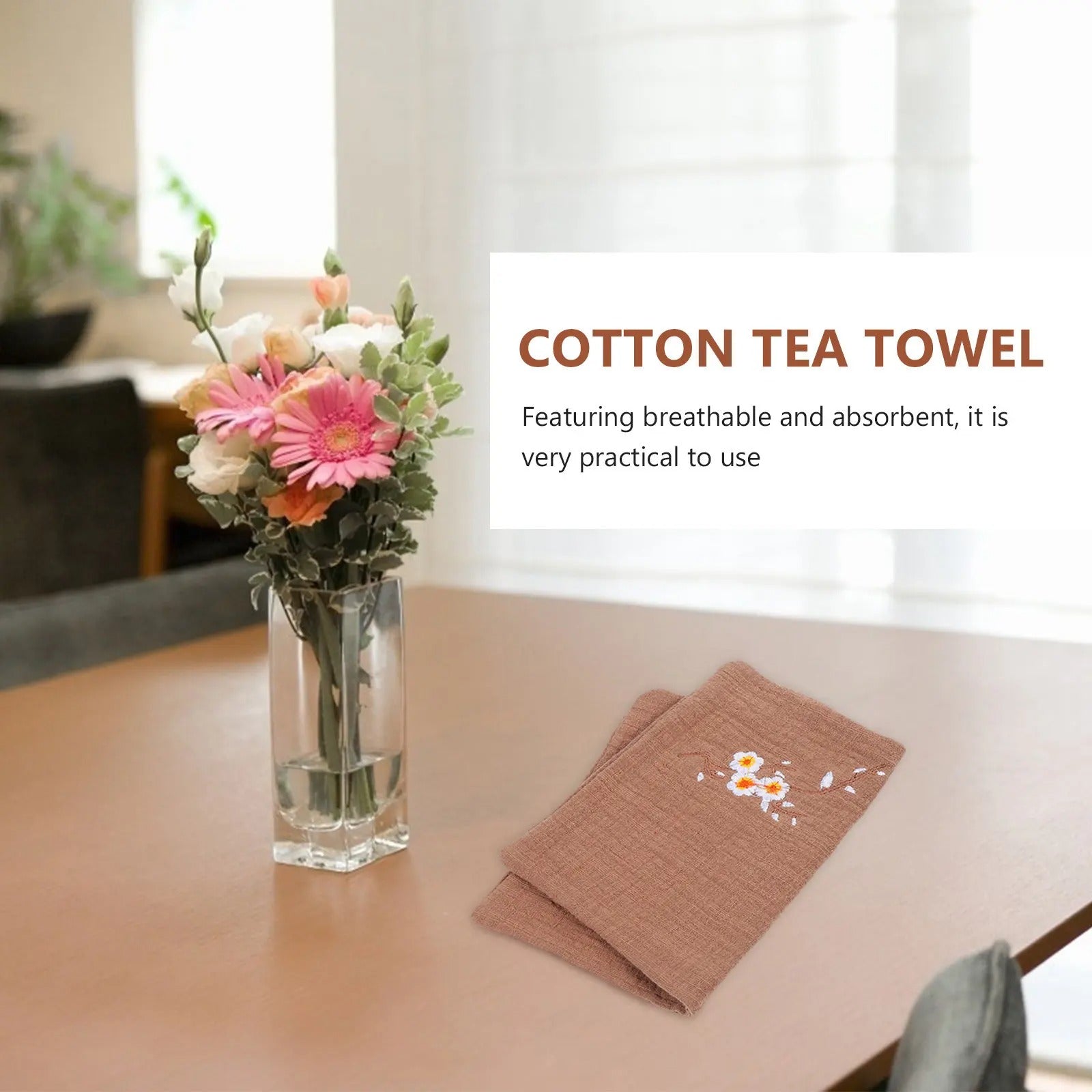 2Pcs Cotton Linen Tea Towels Vintage Embroidered