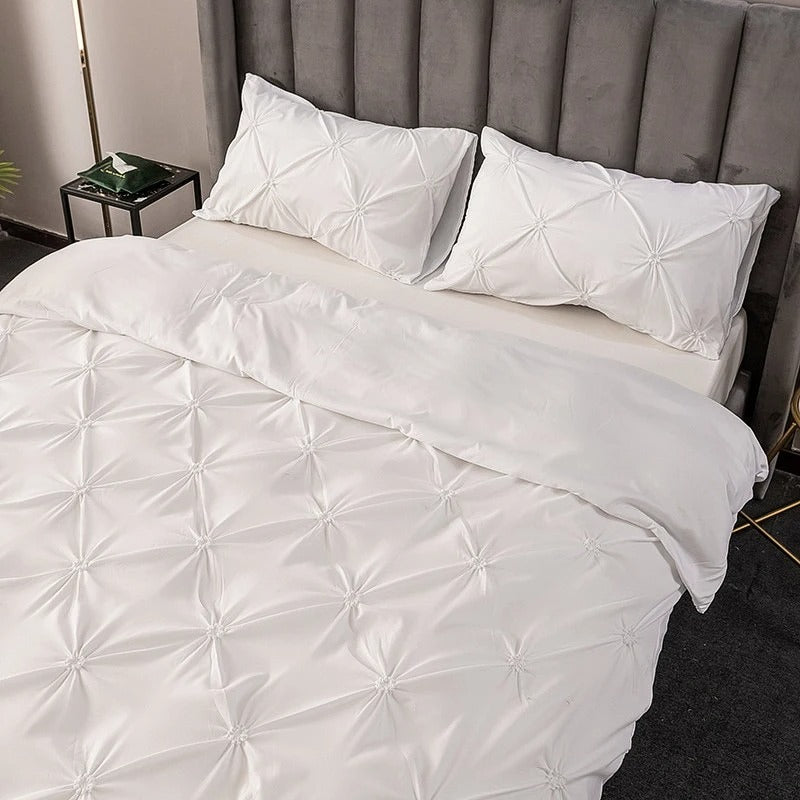Battilo Pinch Pleated Duvet Cover Set Solid Quilt Cover with 2PCS Pillowcases
