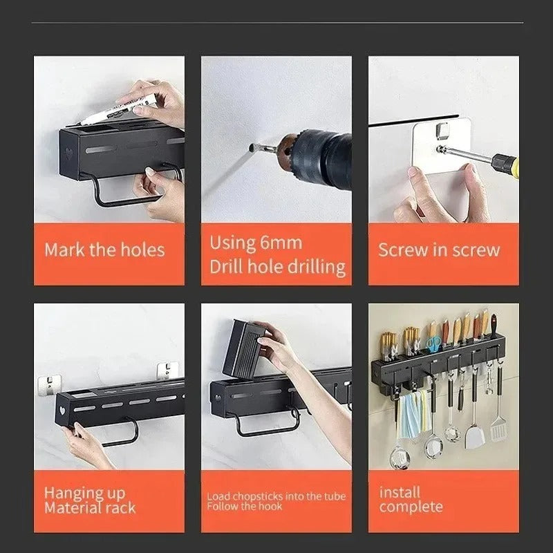 Multifunctional storage rack no punching chopsticks tubes integrated storage wall mounted knife holder for household kitchens