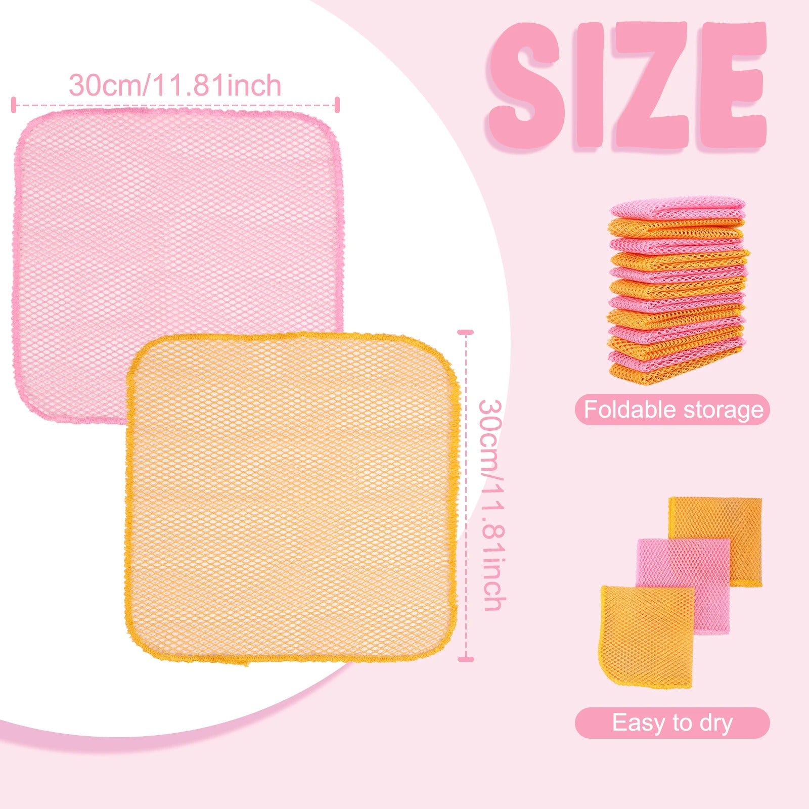 12Pcs Mesh Dish Cloth Rapid Dry Scourer Mesh Washing Cloths