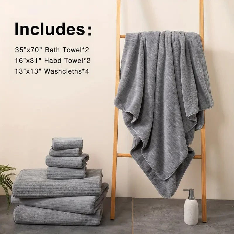 8 Pcs Bath Towel Set - 4 Washcloths, 2 Face Towels & 2 Bath Towels -