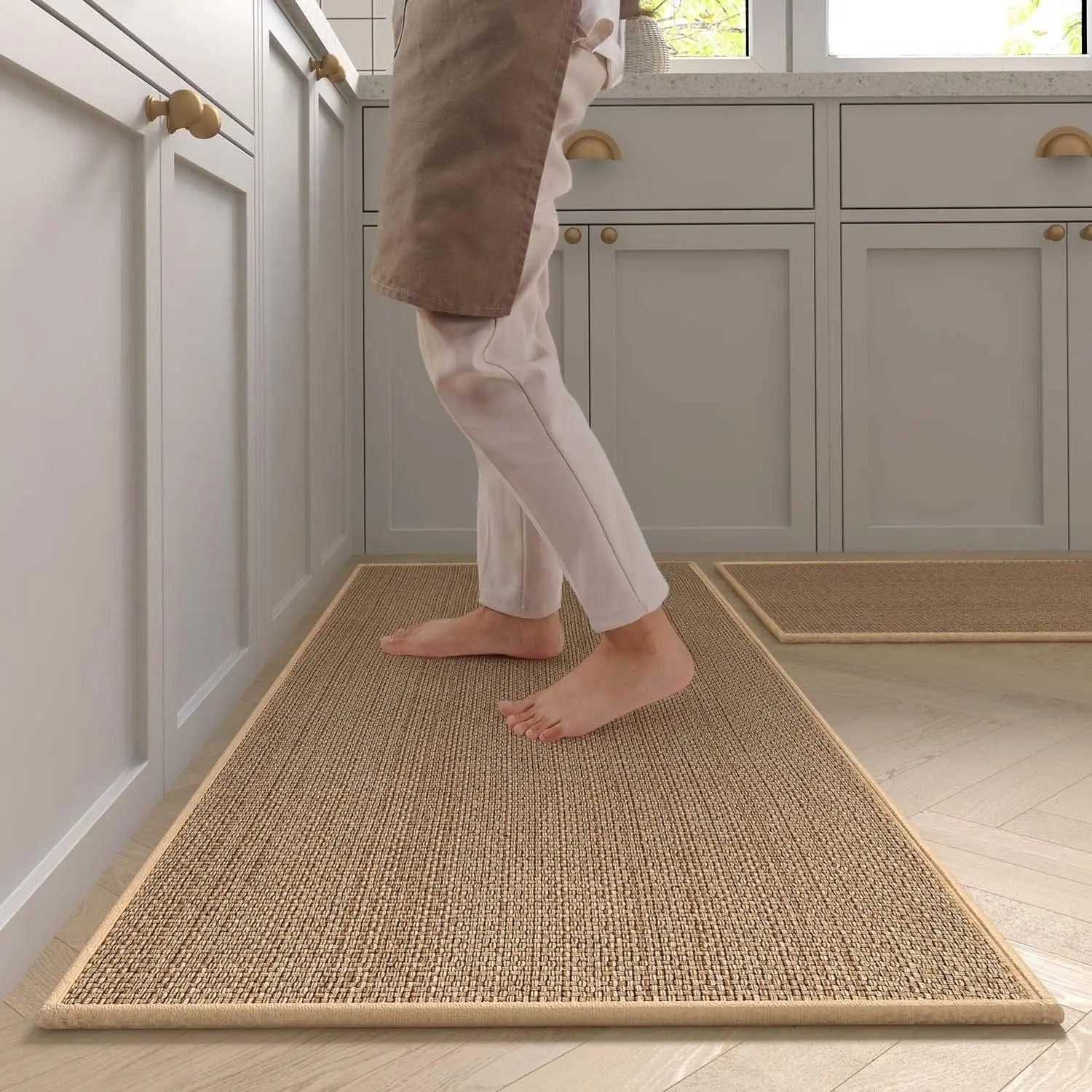 Washable Non-slip Kitchen Rug Faux Sisal Running Rug, Faux Woven Kitchen Mat