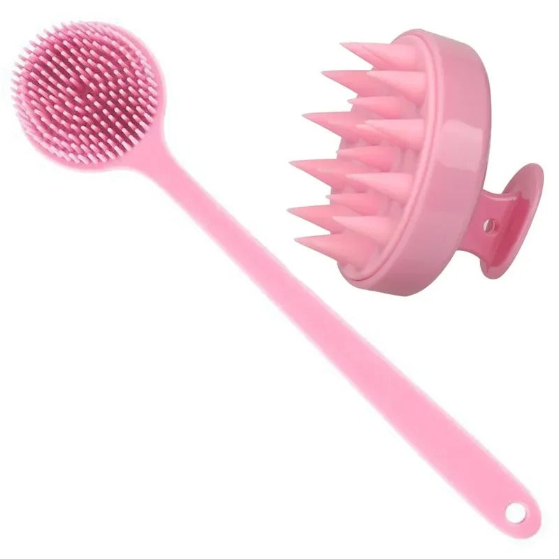 Soft Silicone Body Scrubber Back Brush Bath Shower Brush with Handle