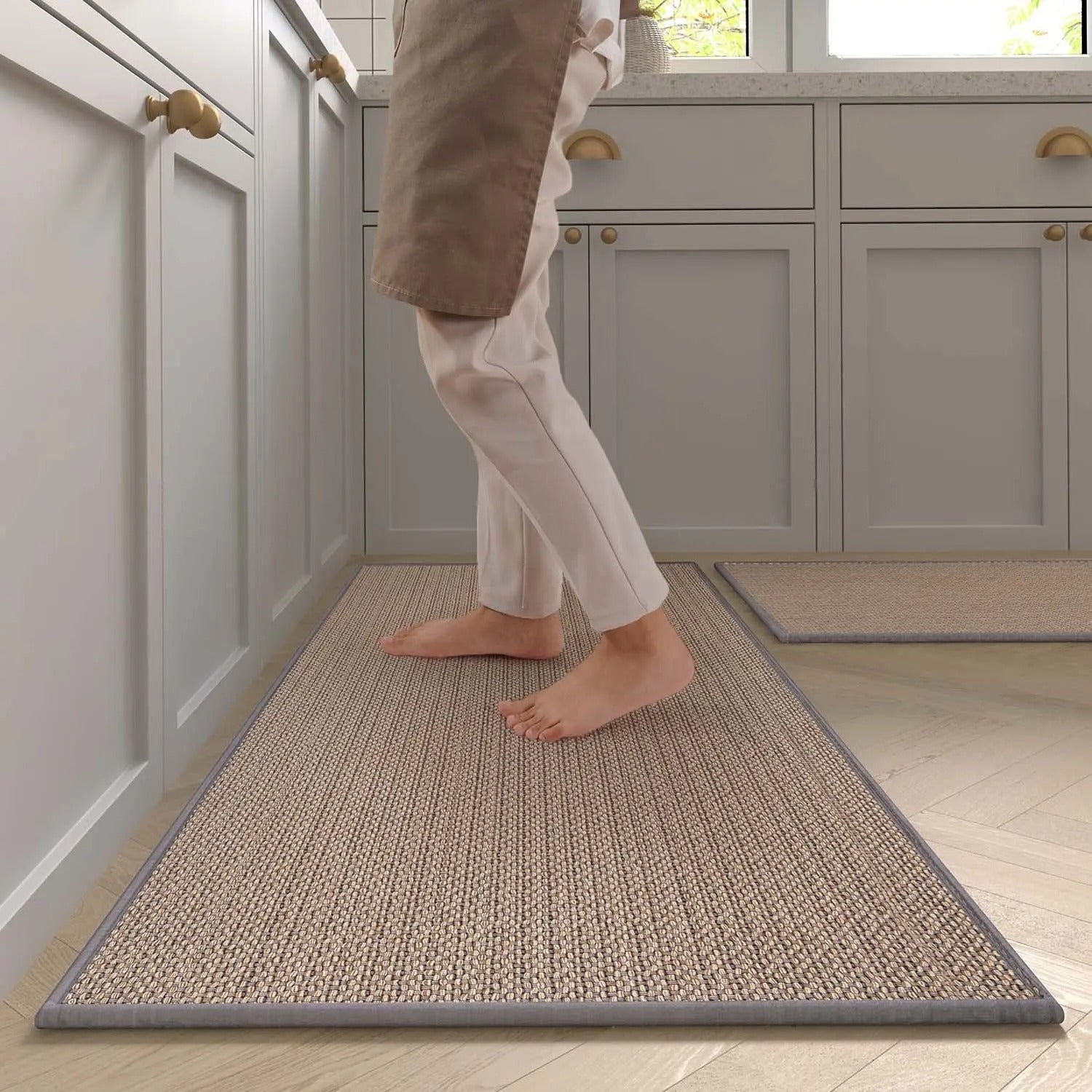 Washable Non-slip Kitchen Rug Faux Sisal Running Rug, Faux Woven Kitchen Mat